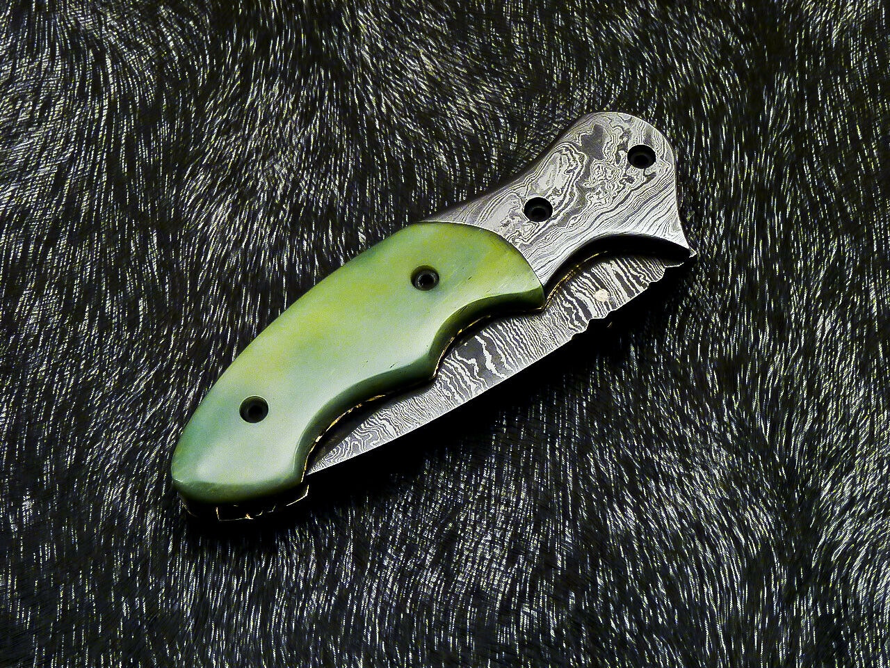 Damascus Liner Lock Folding Knife – Camel Bone Handle | HS-1121