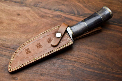 HS-412 | Custom Handmade Damascus Steel Hunting Knife - Buffalo Horn Handle