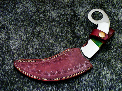 HS-892 Custom Hand Forged Damascus Steel 10" Karambit Knife - Hard Wood Handle