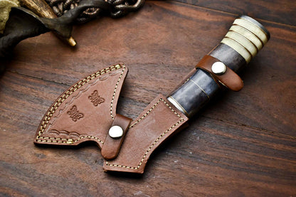 HS-1058 | Custom Hand Made Damascus Blade Hunting Hatchet Mini Viking Axe | Camel Bone
