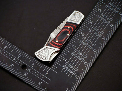 Damascus Steel Back Lock Folding Knife – Micarta Handle | HS-1112