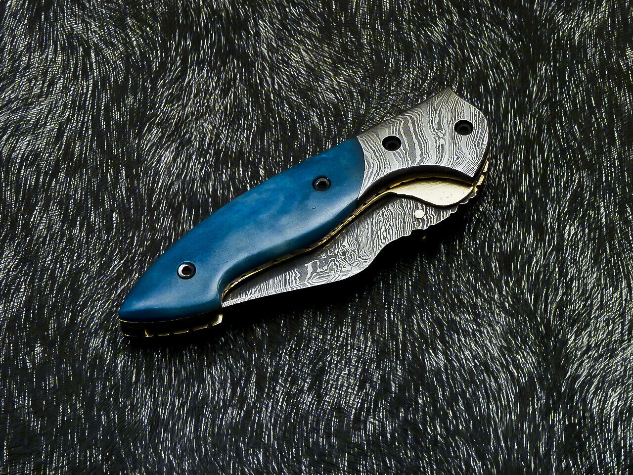 Damascus Liner Lock Pocket Knife – Camel Bone & Damascus Bolster | HS-1122