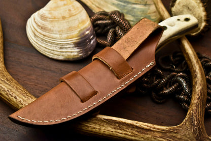 HS-414 | Custom Handmade Damascus Steel Hunting Knife - Wood & Camel Bone Handle
