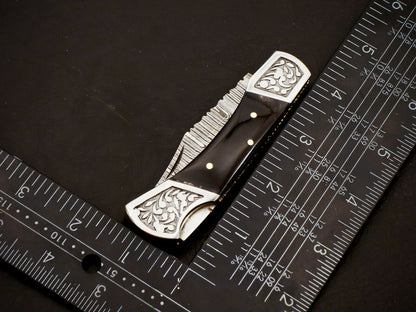 HS-1110 Custom Hand Forged Damascus Steel Back Lock Resin Handle Knife
