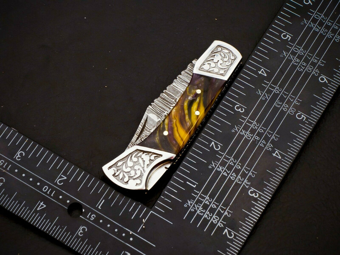 HS-1108 Custom Hand Forged Damascus Steel Back Lock Resin Handle Knife