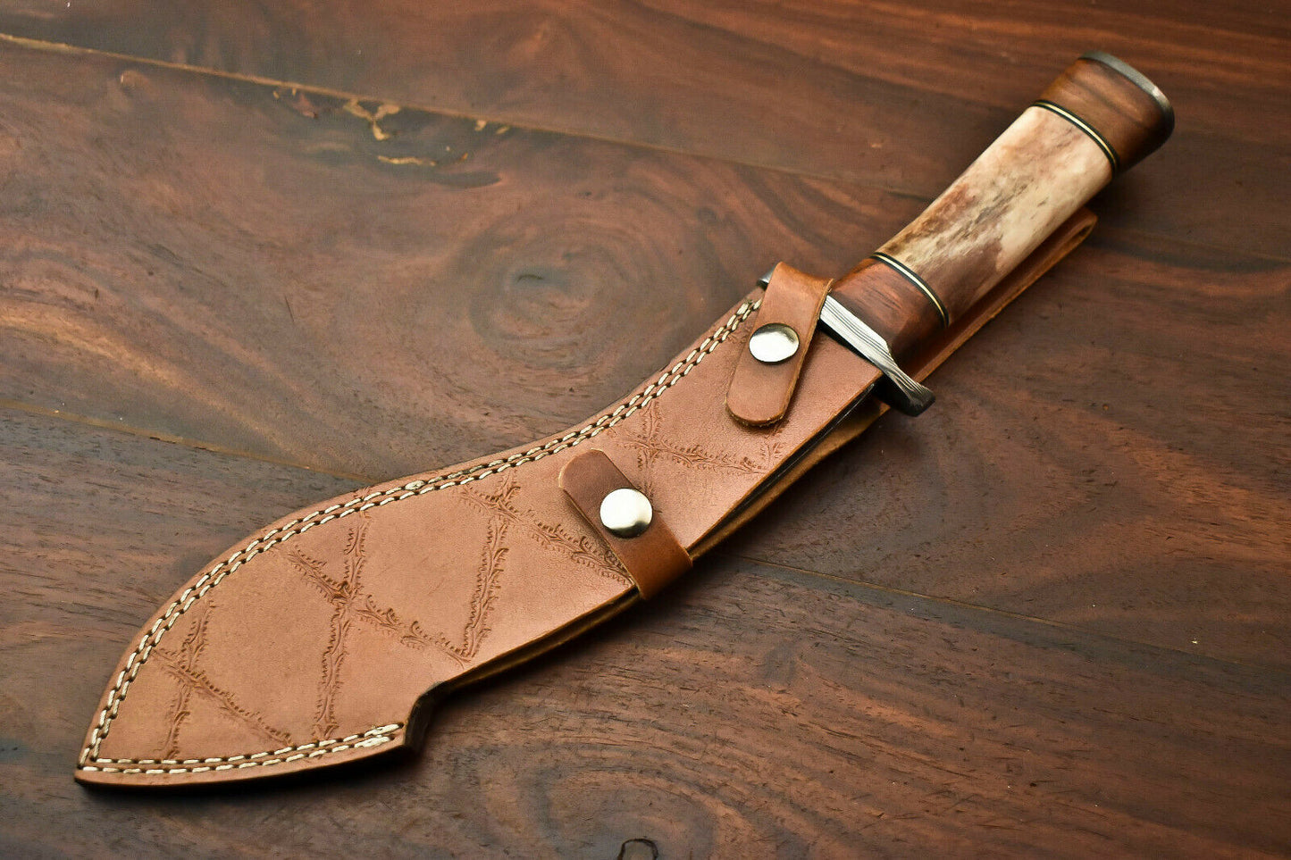 HS-870 Custom Handmade Damascus Steel Hunitng/Kukri Knife - Camel Bone Handle