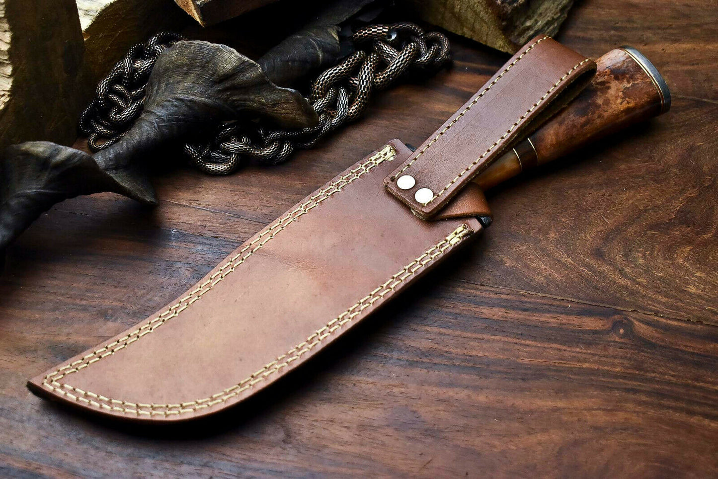 HS-410 | Custom Handmade Damascus Steel Hunting Knife - Camel Bone Handle