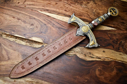 HS-1095 | 24.0" HUGE Custom Hand Made Damascus Steel Blade Dagger Sword | Pewter Handle