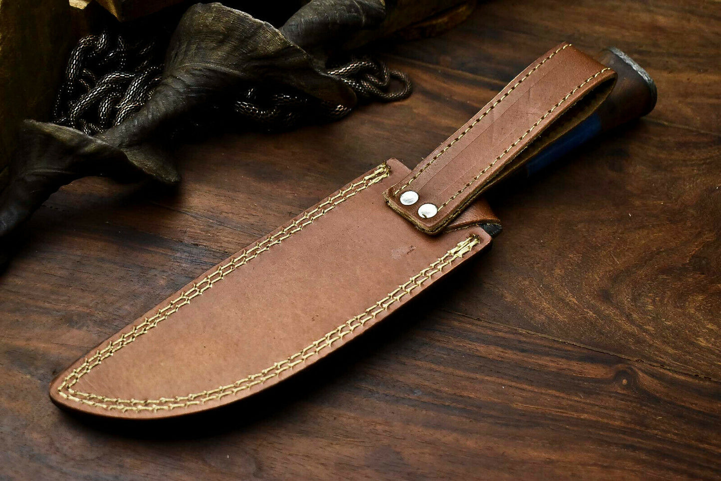 HS-322 Custom Hand Made Damascus Steel Blade Bowie Hunting Knife | CAMEL BONE
