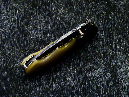Damascus Liner Lock Folding Knife – Camel Bone | Twist Blade | HS-1124