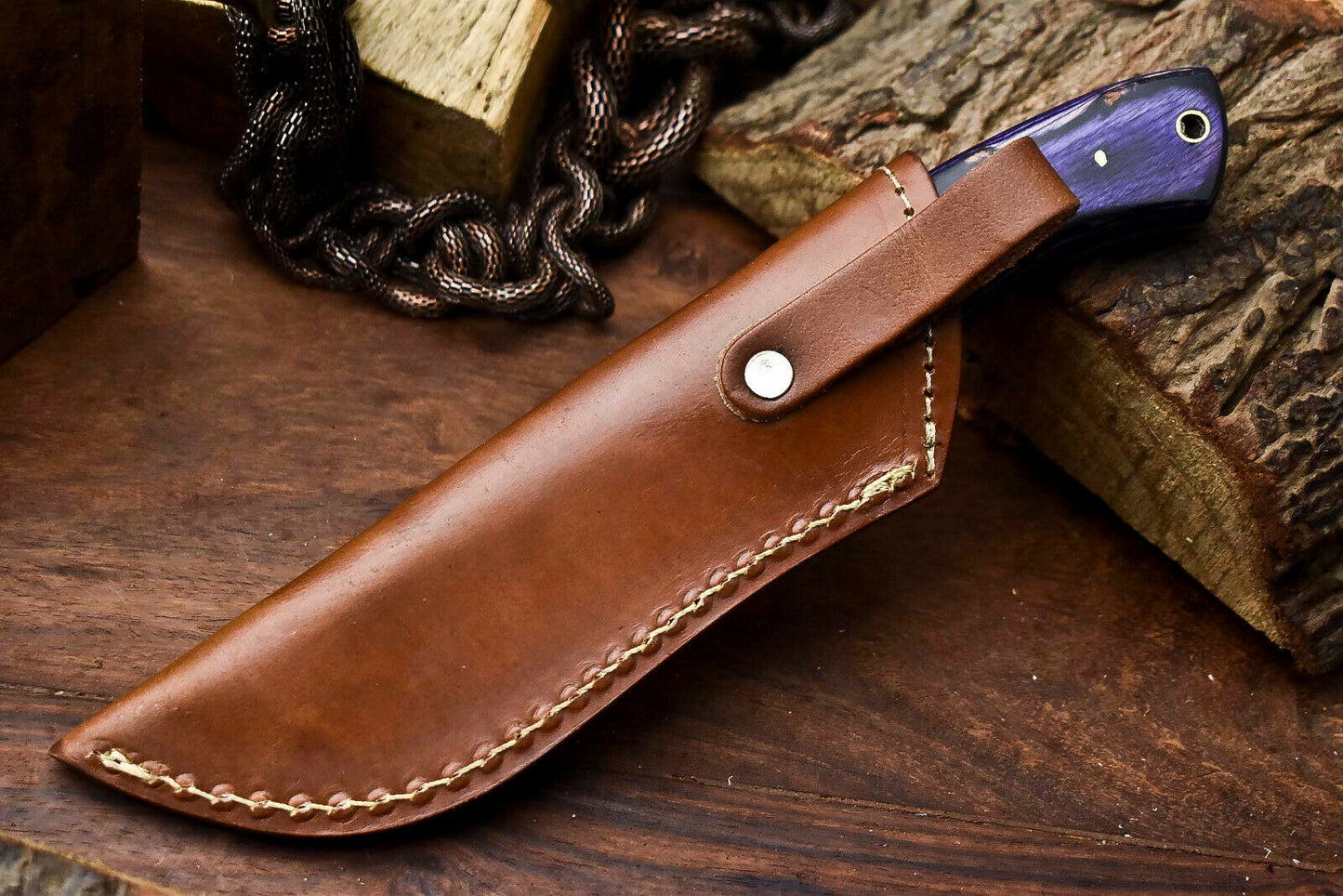 HS-704 Custom Handmade Damascus Steel Skinner Knife - Beautiful Wood Handle