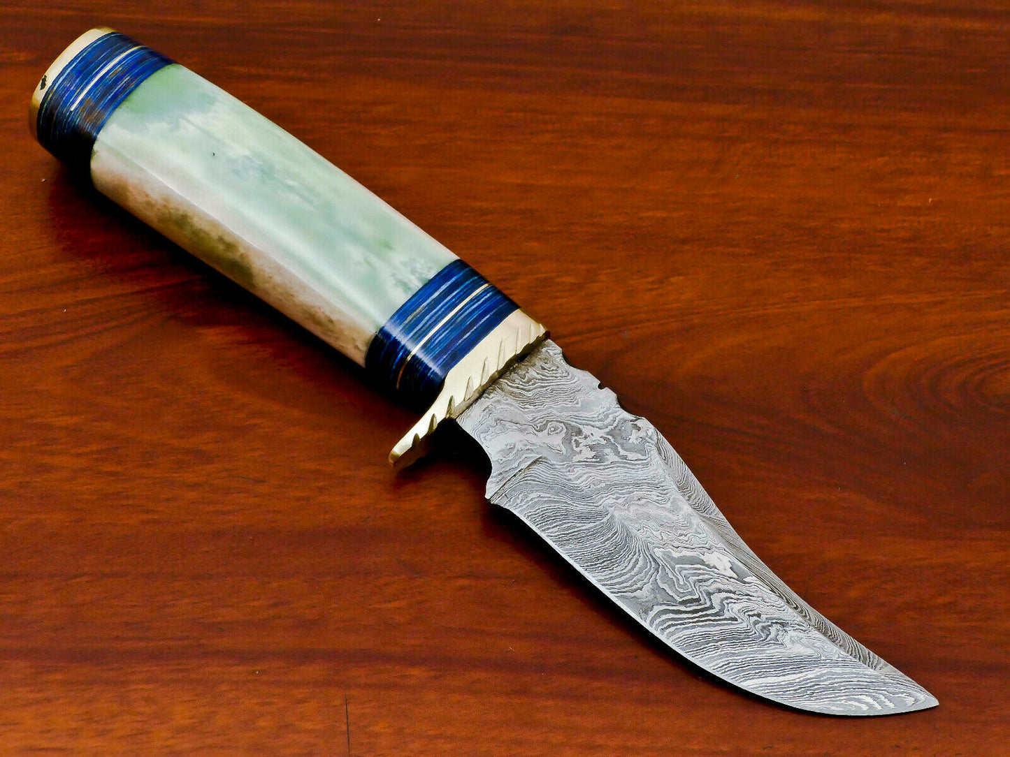 HS-477 8 Inch Custom Handmade Damascus Skinner/Hunting Knife With Camel Bone Handles