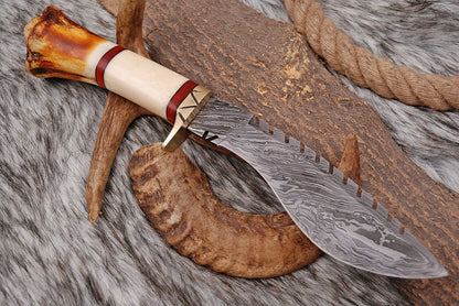 HS-873 Custom Handmade Damascus Steel 12 Inch Kukri Knife - Awesome Hard Wood Handle