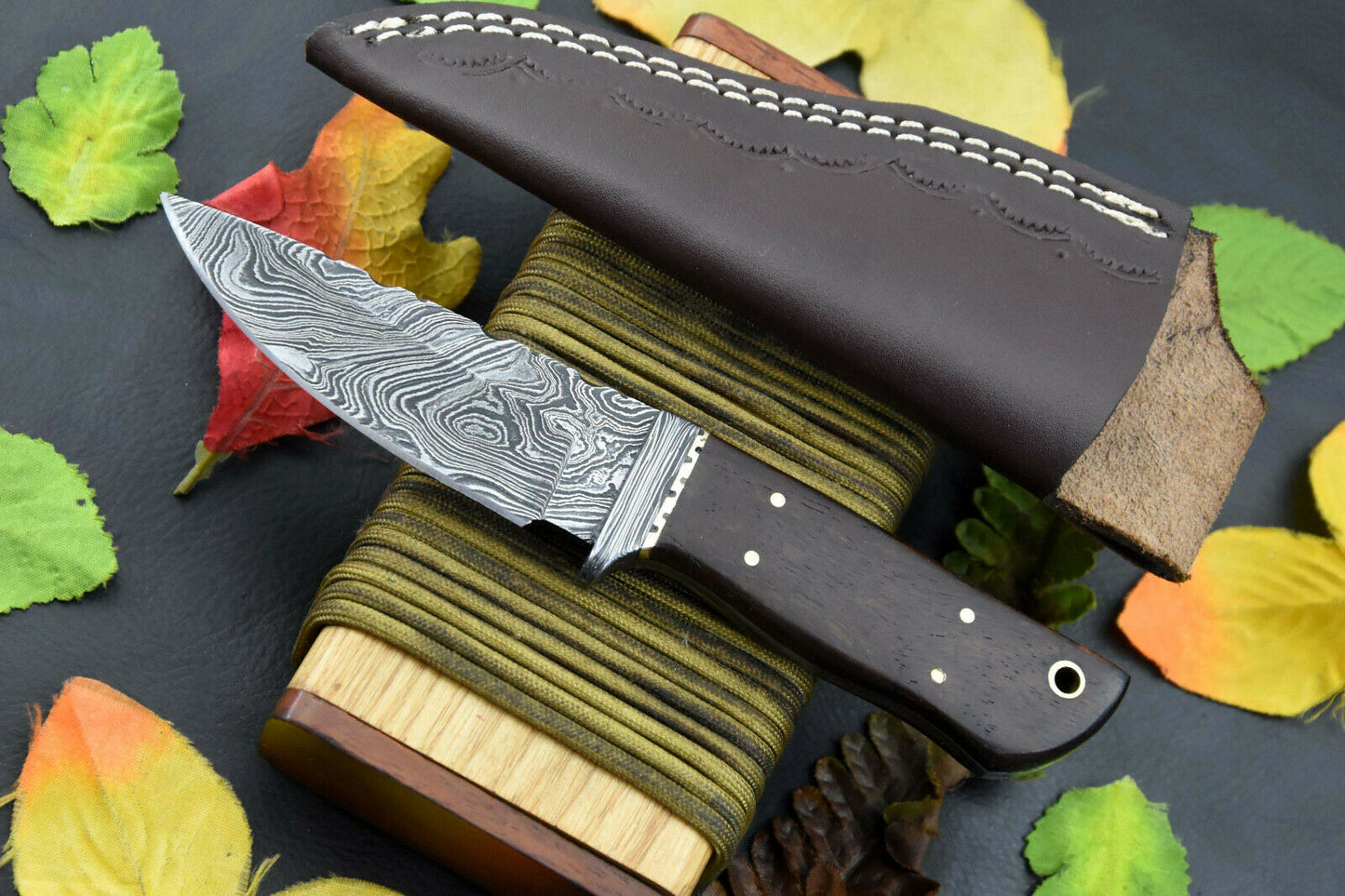HS-851 Custom Handmade Damascus Skinner Knife With Dark Walnut Wood Handle