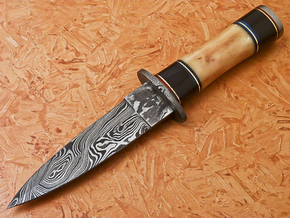 Custom Handmade Damascus Hunting Dagger Knife With Camel Bone Handle