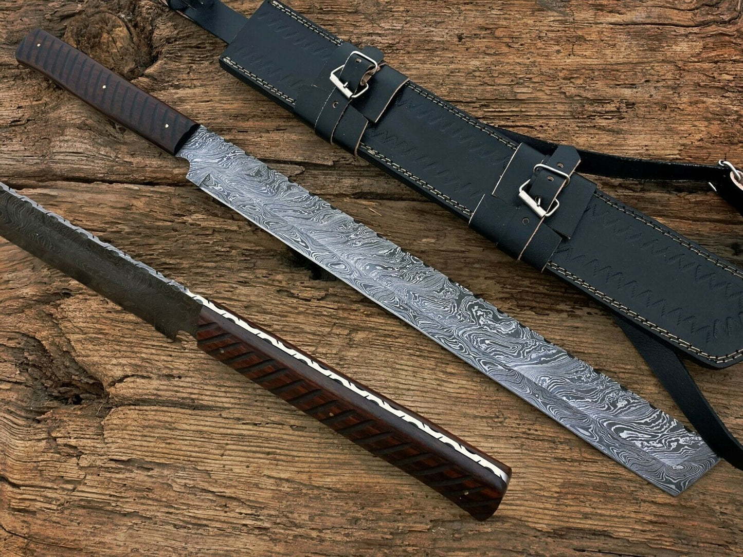 HS-1087 | Hand Forged Damascus Steel Full Tang Sword,Rose wood Handle,Leather Cover