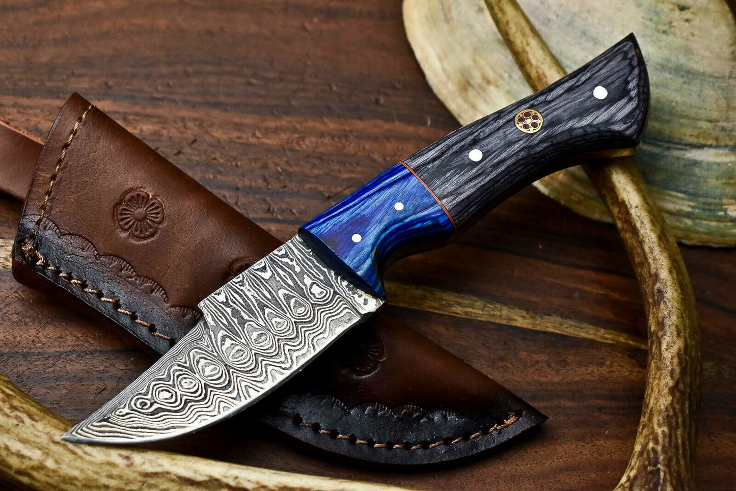 HS-618 Handmade Damascus Skinning Blade Camping Full Tang Knife
