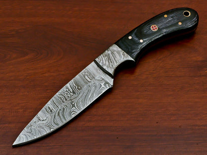 HS-374 HANDMADE DAMASCUS CUSTOM PAKKA WOOD HANDLE SKINNING CAMPING KNIFE