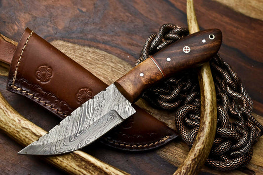 HS-682 Custom Handmade Damascus Steel Skinner Knife - Beautiful Wood Handle