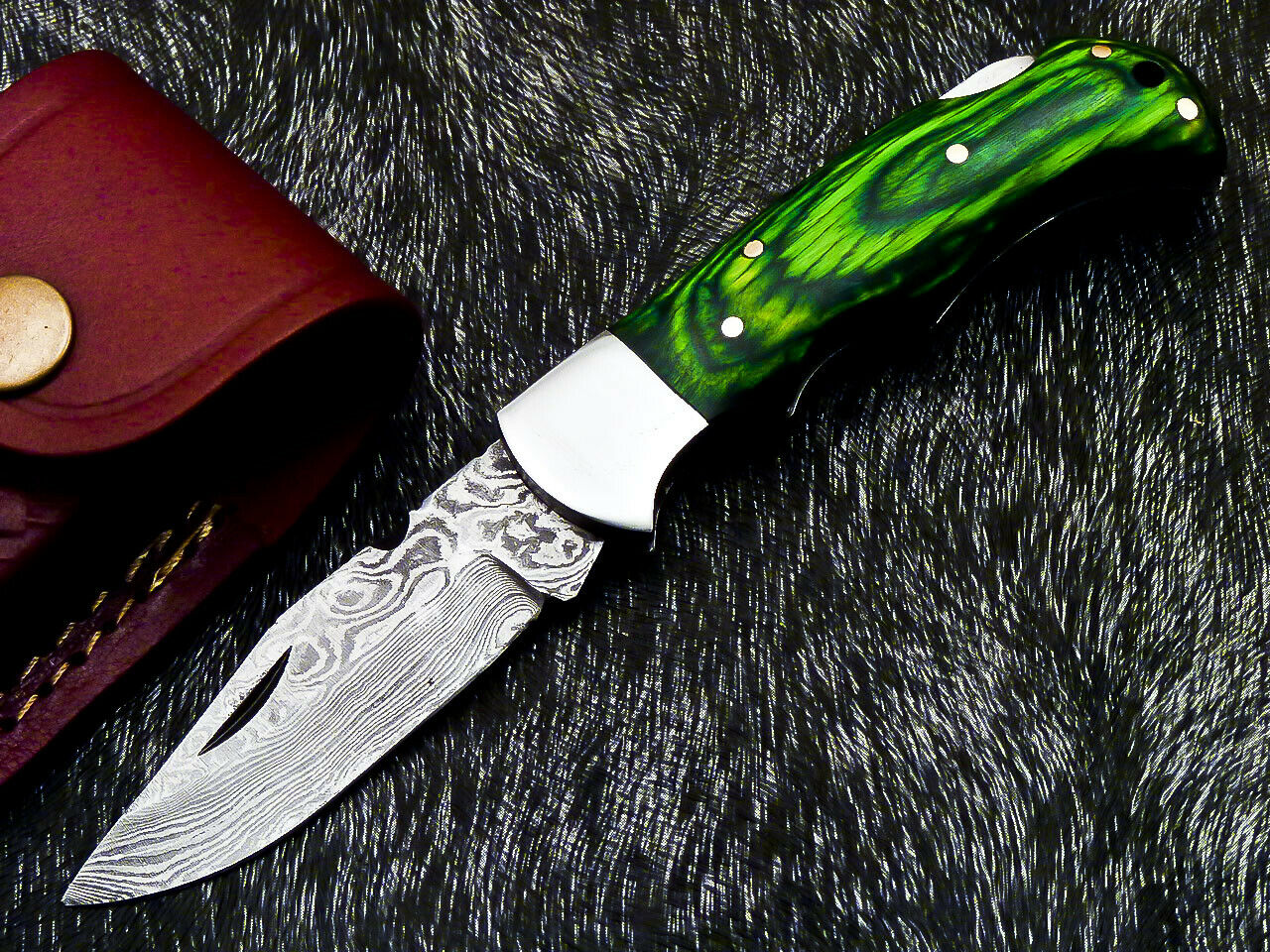 HS-1118 '' CUSTOM HANDMADE DAMASCUS BLADE POCKET FOLDING KNIFE - HARD WOOD HANDLE