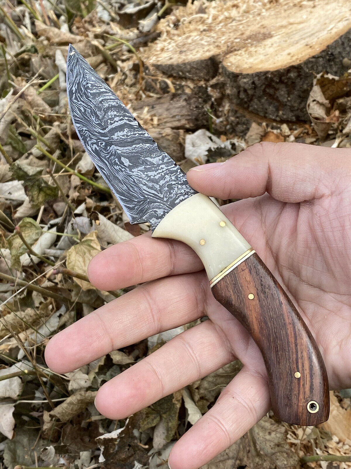 HS-572 Custom Hand Forged Damascus Steel HUNTING Knife W/ Wood Handle / Full Tang