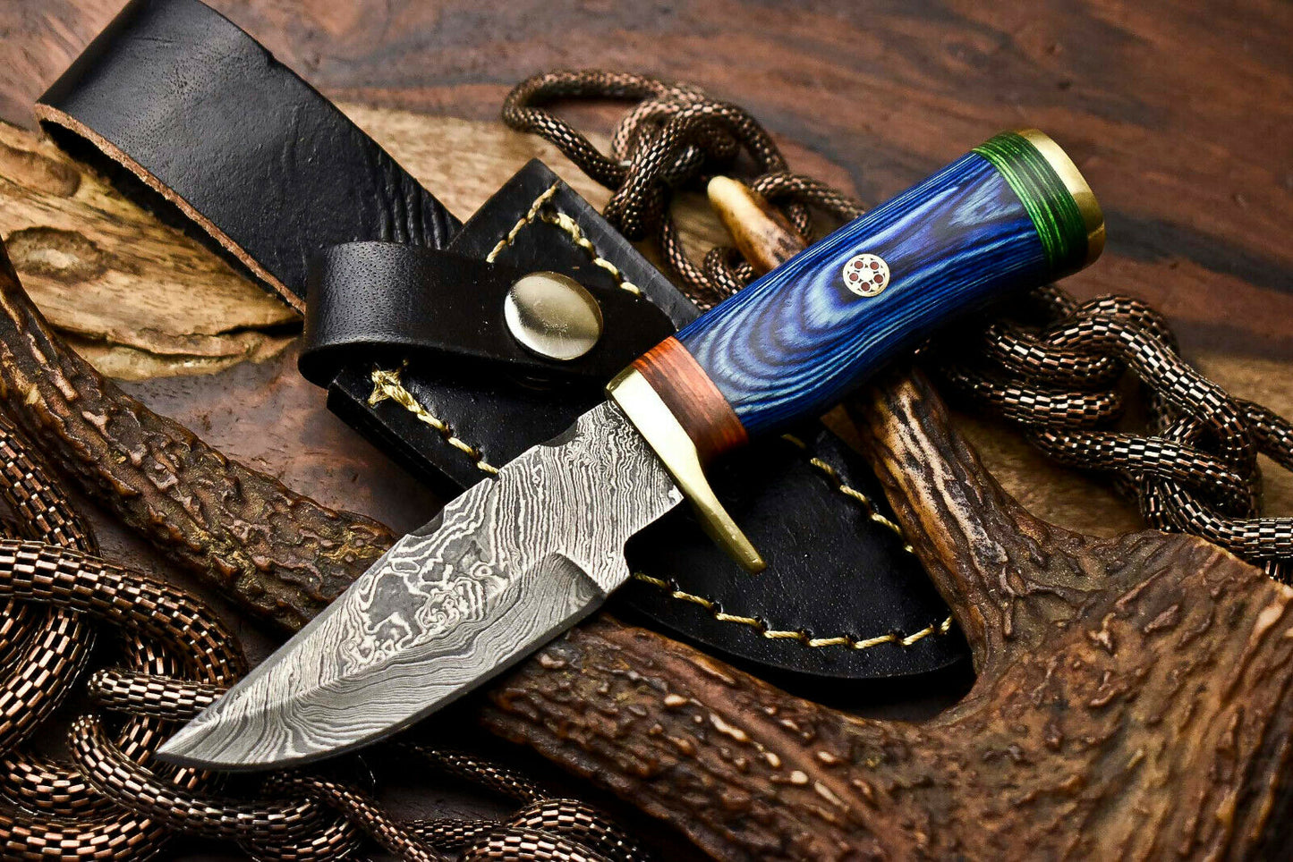 HS-713 Custom Handmade Awesome Hard Wood Handle Damascus Steel Skinner Knife With Best Price