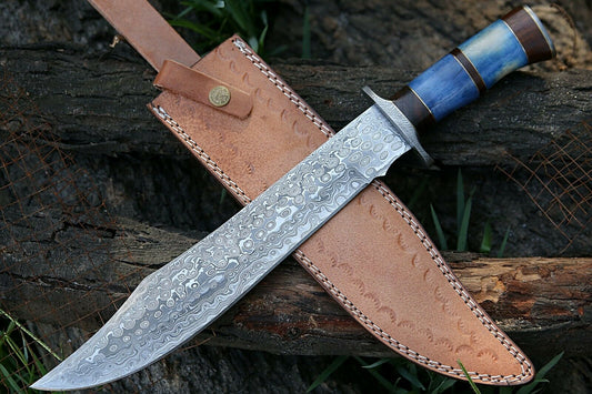 HS-321 Custom Hand Made Hunting Bowie Knife, Survival Knife, Camping Tool, Damascus