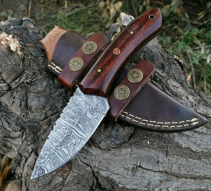 HS-560  8" Custom Hand Forged Damascus Steel Drop Point Blade Hunting Knife
