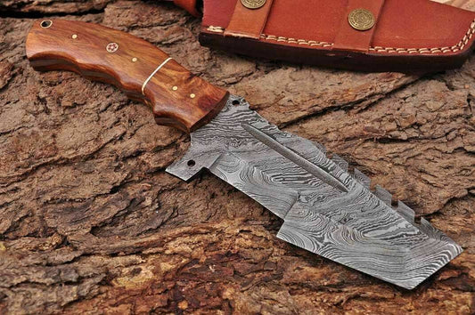 HS-938  Custom Handmade Damascus Steel Tracker Knife With Rose Wood Handle