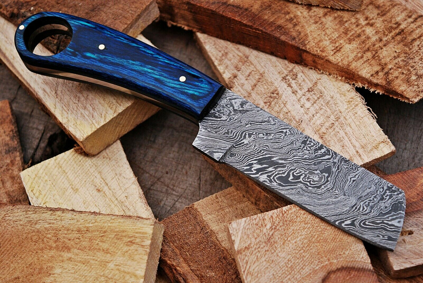 HS-1009 | Custom Handmade Damascus Cowboy Bull Cutter Knife With Beautiful Hard Wood Handle