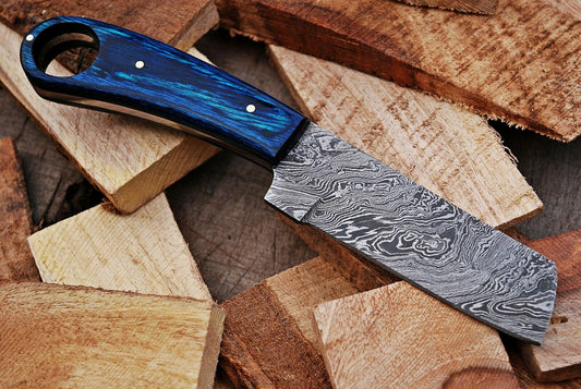 HS-1009 | Custom Handmade Damascus Cowboy Bull Cutter Knife With Beautiful Hard Wood Handle