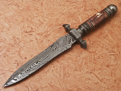 HS-543 Custom Handmade Damascus Hunting/Dagger Knife With Bone Handle