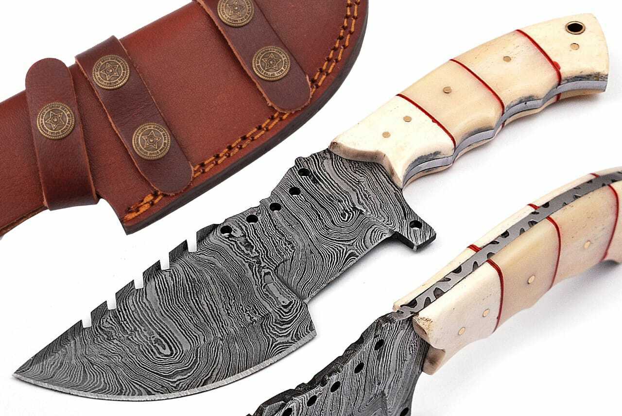 HS-935 Custom Handmade Damascus Steel Tracker-Hunting Knife With Camel Bone Handle