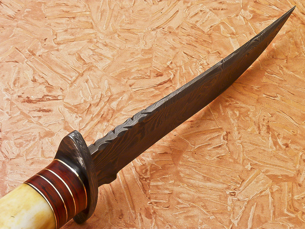 Custom Handmade Damascus Hunting Knife With Bone Handle