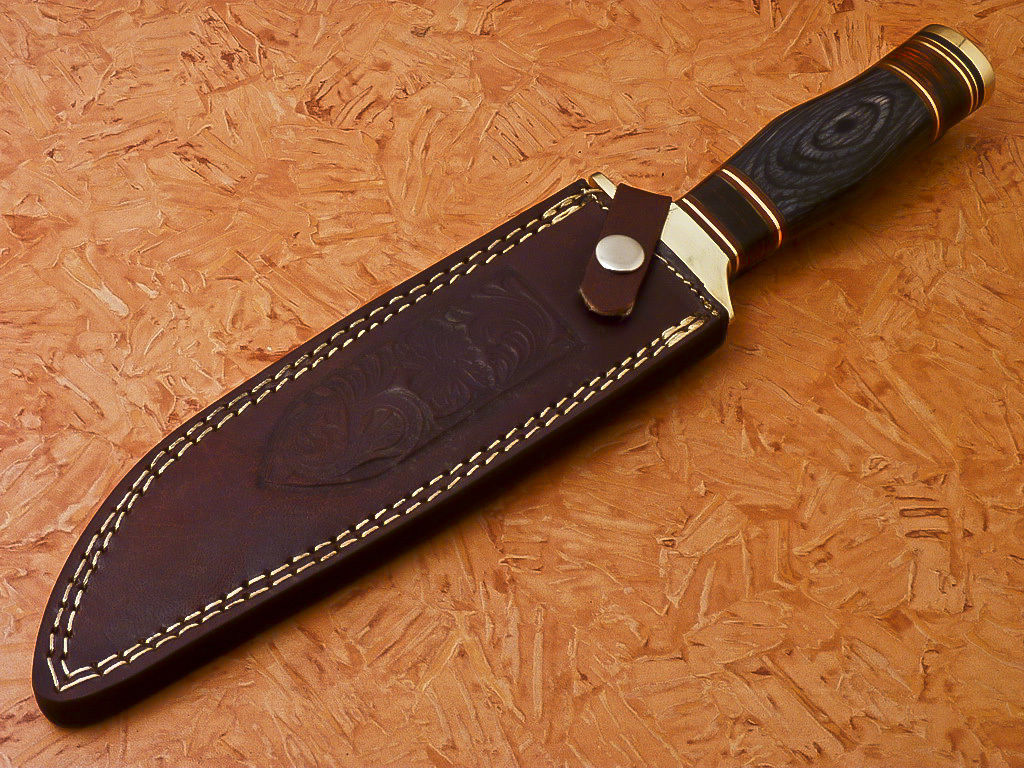 HS-351 | Custom Handmade Damascus Hunting Bowie Knife Hard Wood Handle