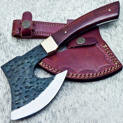 HS-1024 Custom Hand Forged Railroad Spike Carbon Steel Chopper Axe Knife -Wood