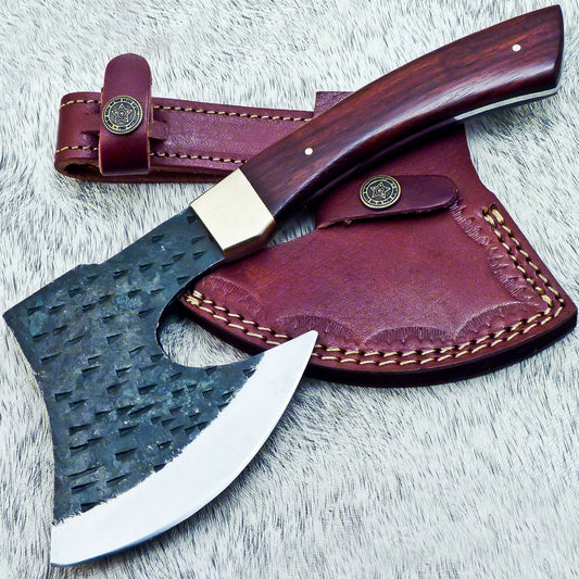 HS-1024 Custom Hand Forged Railroad Spike Carbon Steel Chopper Axe Knife -Wood