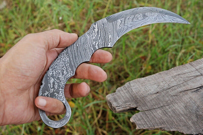 HS-915 Ten Inch Custom Handmade Damascus Karambit Blank Blalde Knife Full Tang Damascus