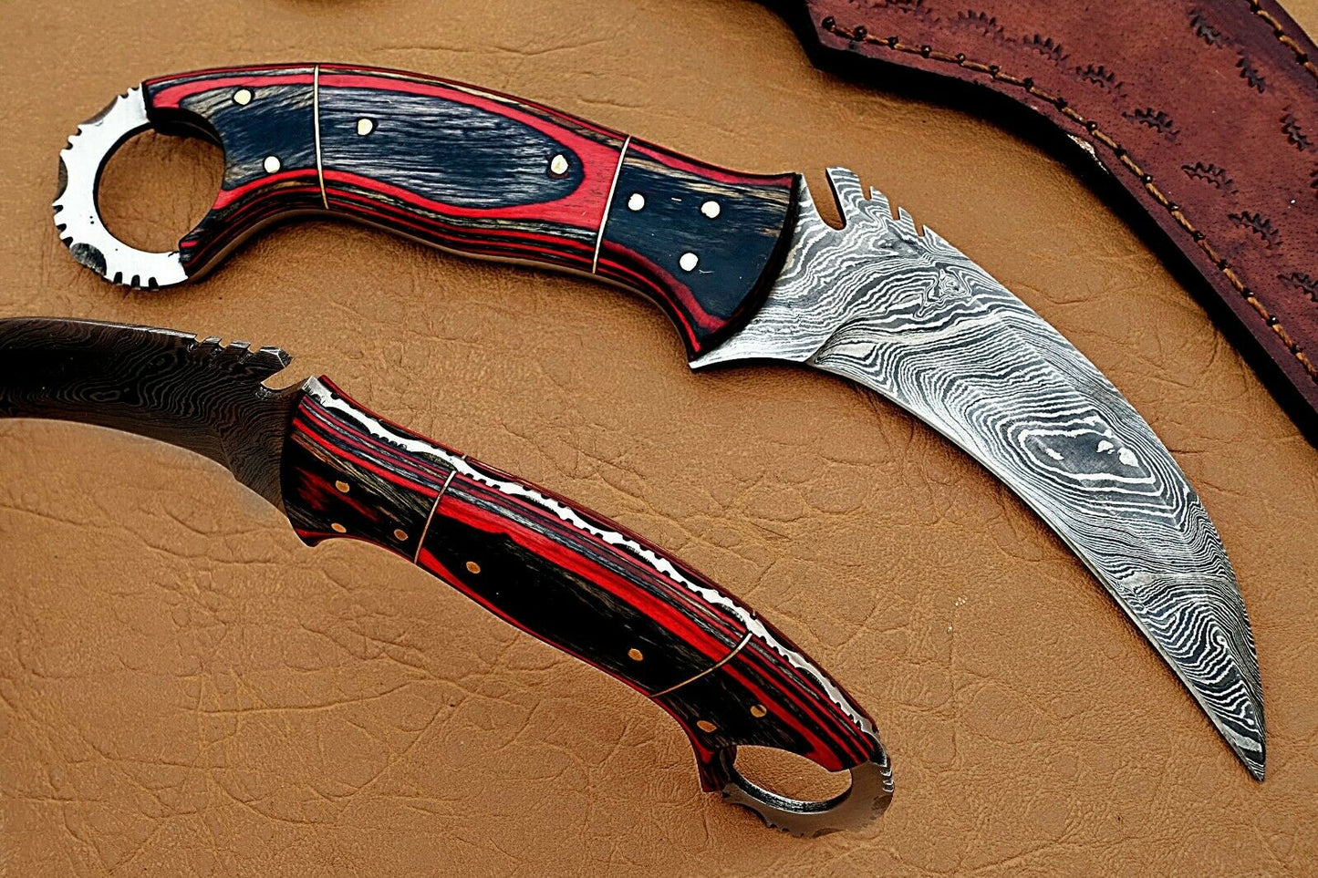 HS-914 Custom Handmade Damascus Karambit Knife With Hard Wood Handle