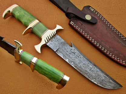 HS-471  Custom Handmade Damascus Hunting Knives With Colour Camel Bone Handle