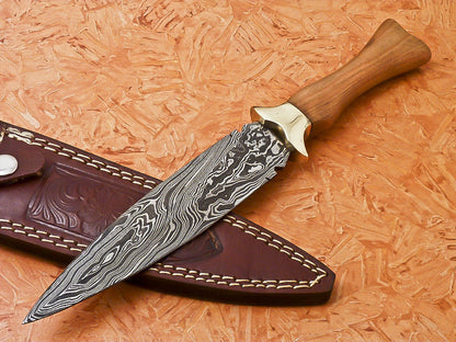 HS-868 Custom Handmade Damascus Dagger Knife With Wood Handle