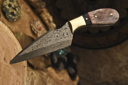 HS-840 Custom Handmade Damascus Skinner Knife With Stained Camel Bone Handle