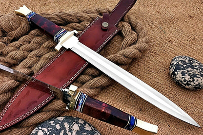 HS-1101 | Custom Handmade Steel D2 Fighter Hunting Combat Mini Sword knife With Resin Handle