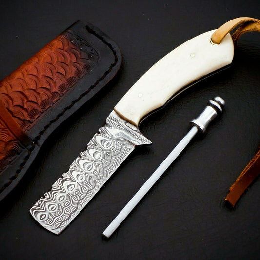 HS-973 Custom Hand Forged 6.00" Damascus Steel Full Tang Cowboy Bull Cutter Knife