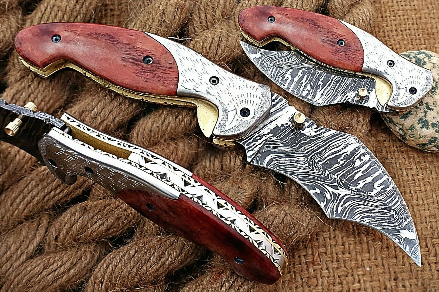 Custom Handmade Damascus Folding-Pocket Knife With Camel Bone Handle