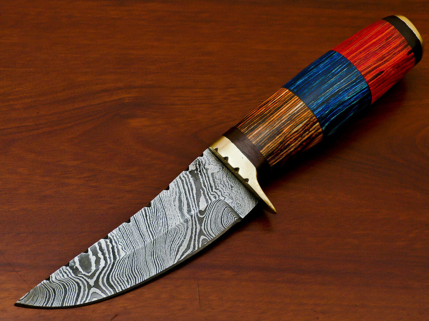 HS-810 Custom Handmade Damascus Skinner Knife With Three Custom Colour  Hard Wood Handle