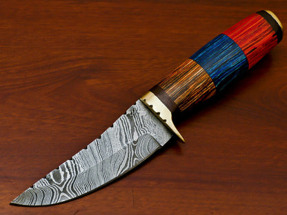 HS-810 Custom Handmade Damascus Skinner Knife With Three Custom Colour  Hard Wood Handle
