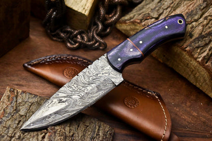 HS-704 Custom Handmade Damascus Steel Skinner Knife - Beautiful Wood Handle