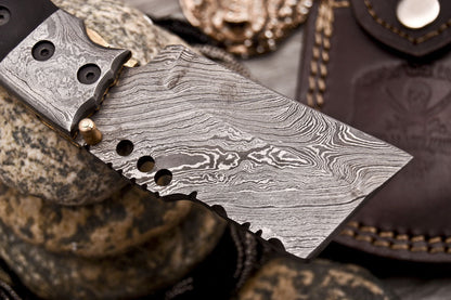 Custom Handmade Damascus Folding-Pocket Knife With Black Micarta Handle