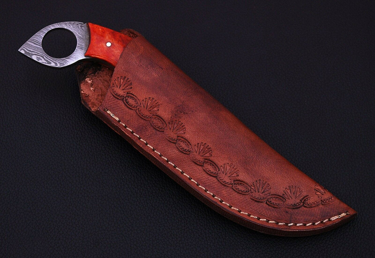 HS-537 Custom Handmade Damascus Hunting/Skinner Knife With Colored Bone Handle